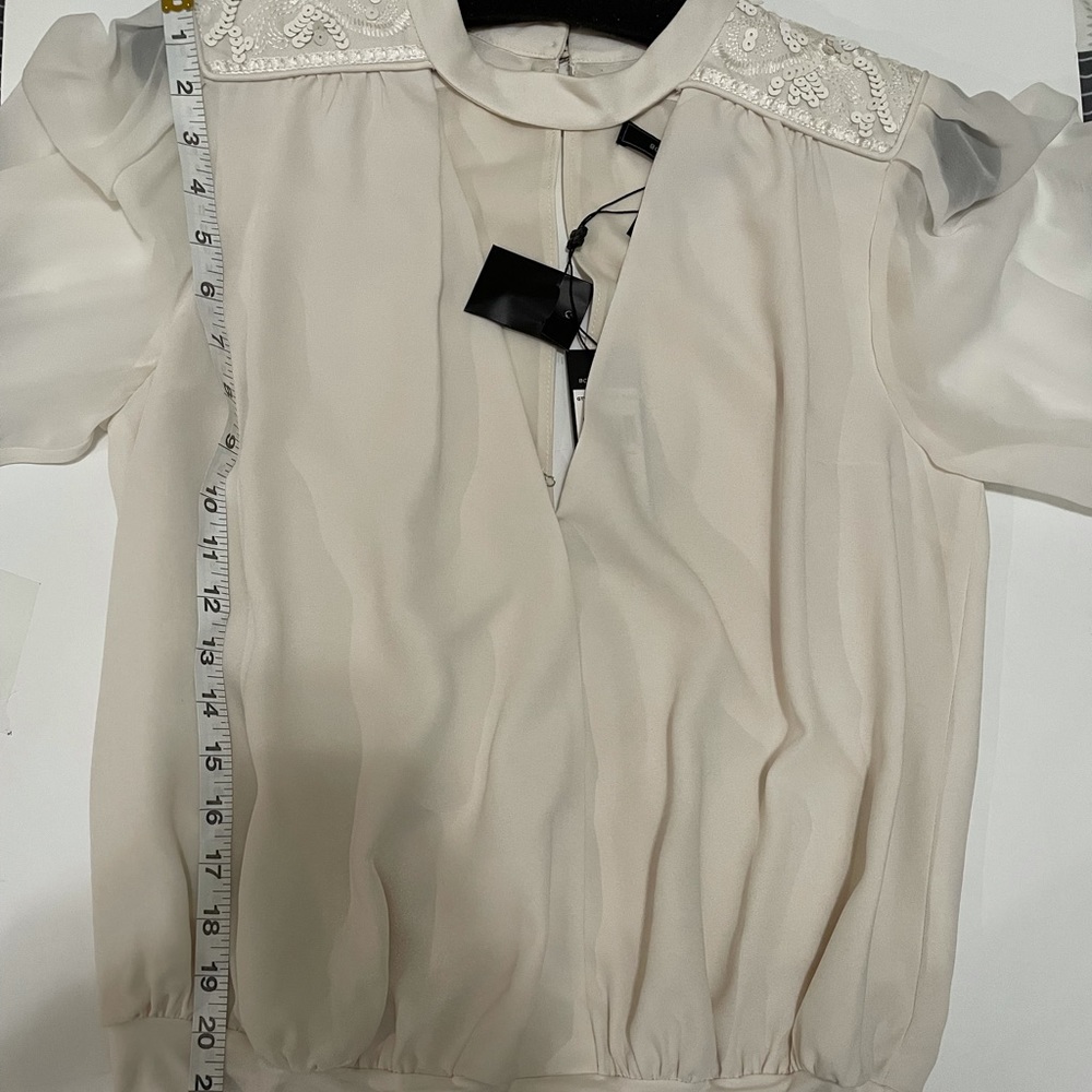 BCBG MAXAZRIA -Faux Wrap Cutout Bodysuit Blouse - Picture 10 of 12